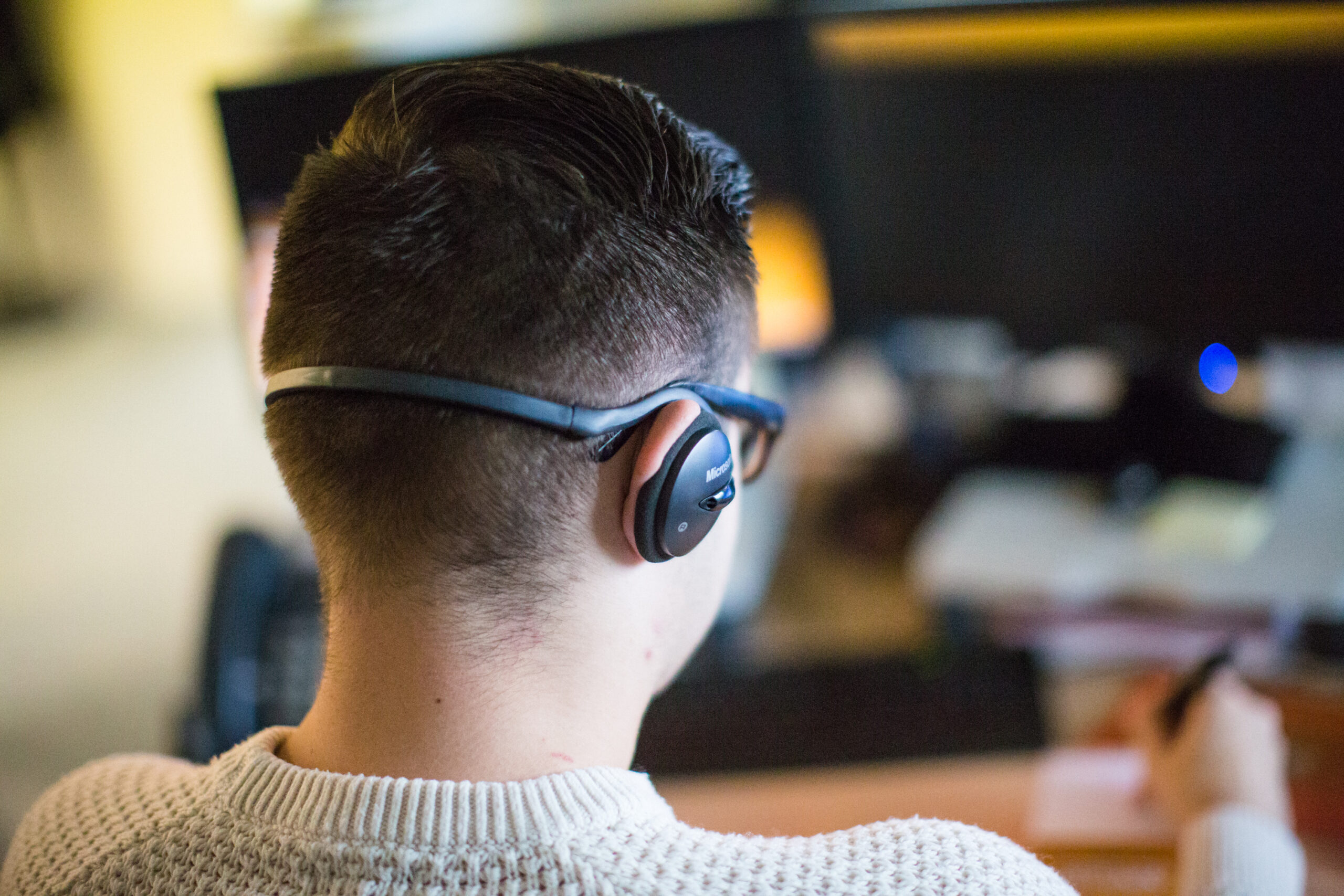 Service team member taking a support call